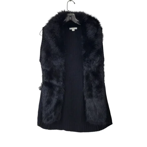 BLL New York Black Sweater Vest with Faux Fur - Picture 1 of 5